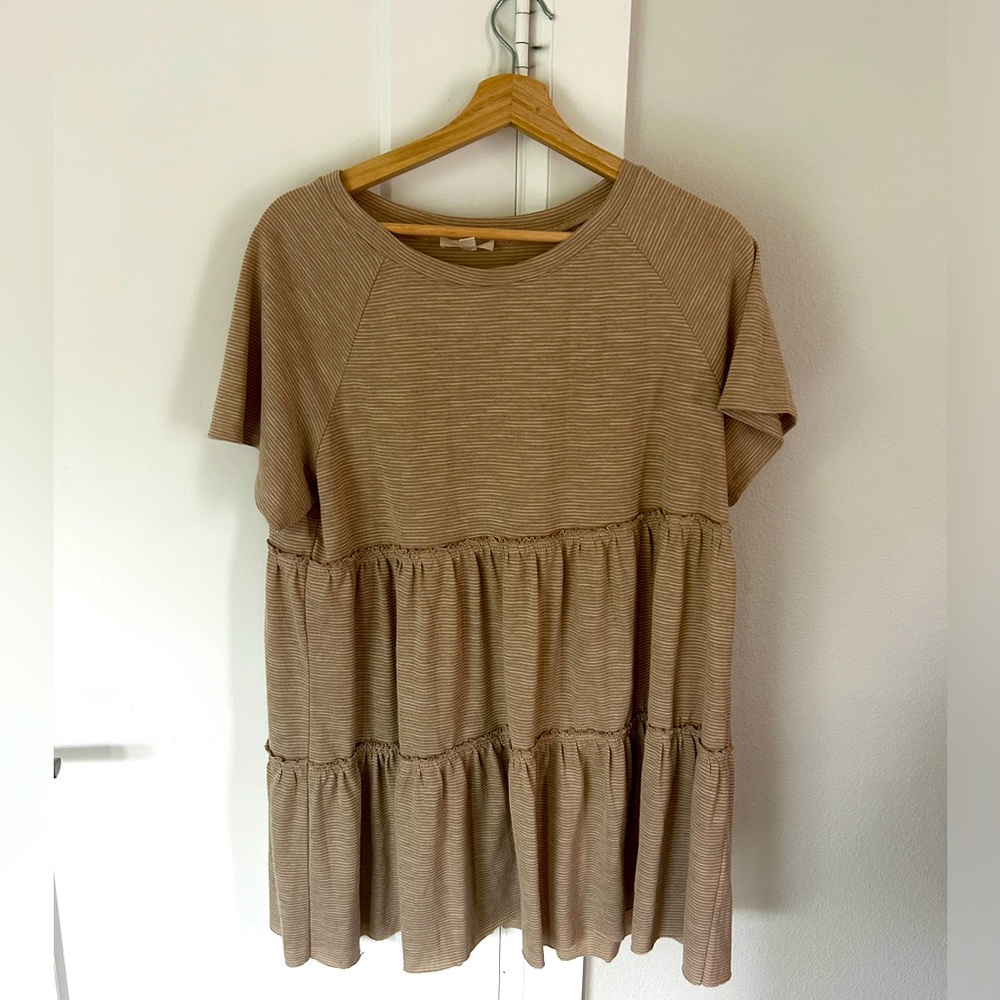 Easel Baby Doll Tunic Dress Tan White Stripe Large